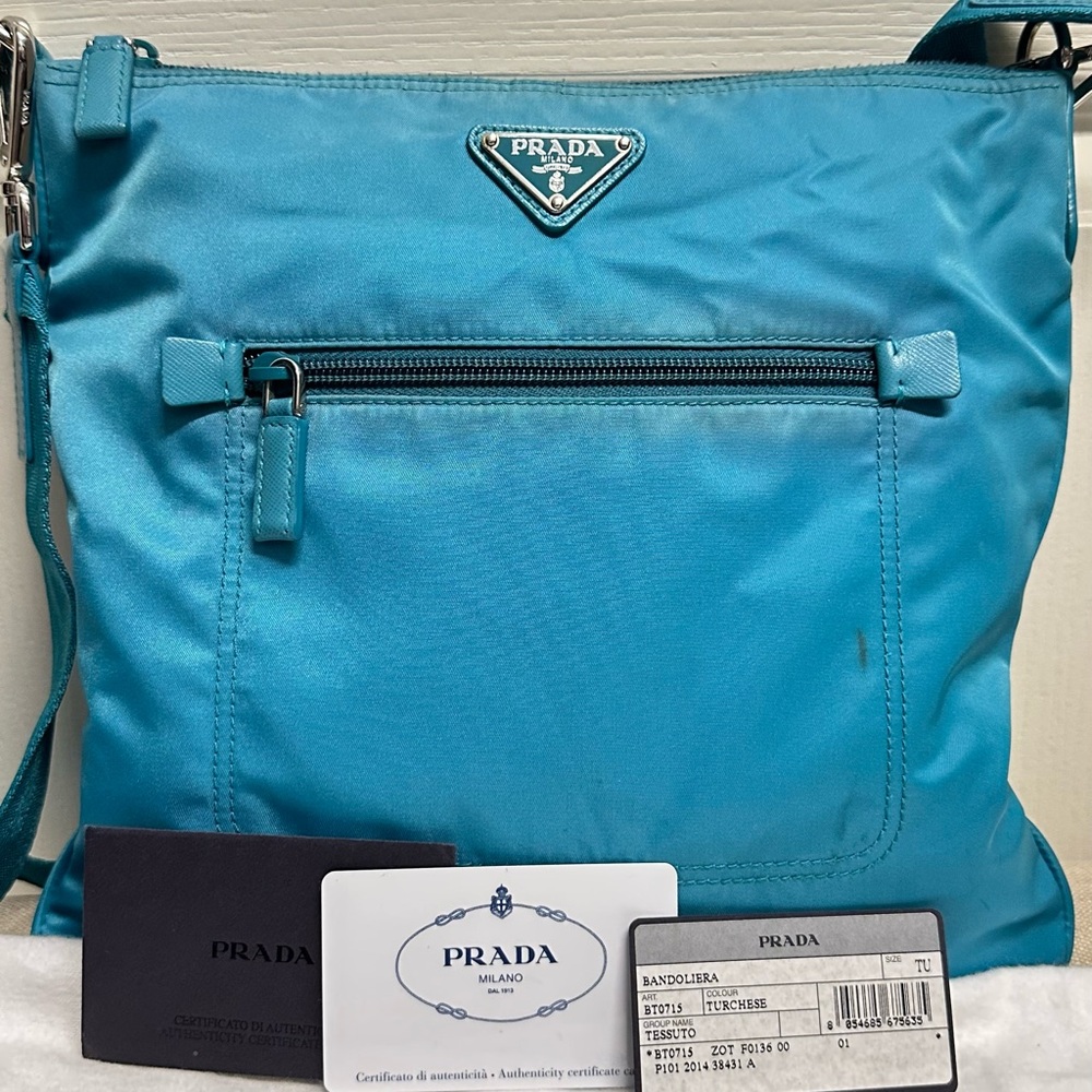 Authentic Prada Tessuto Nylon Turquoise Crossbody Bag